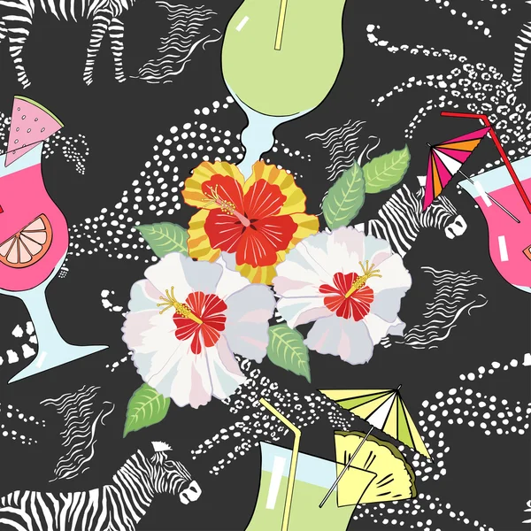 Seamless pattern with cocktail on exotic background