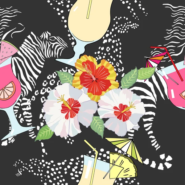 Seamless pattern with cocktail on exotic background