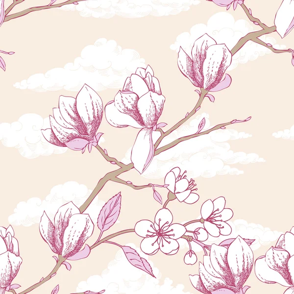 Seamless pattern with magnolia — Stock Vector