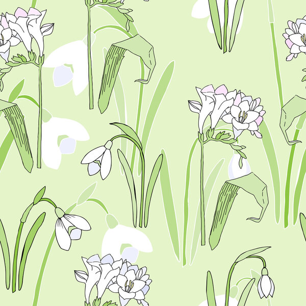 Seamless pattern with snowdrops