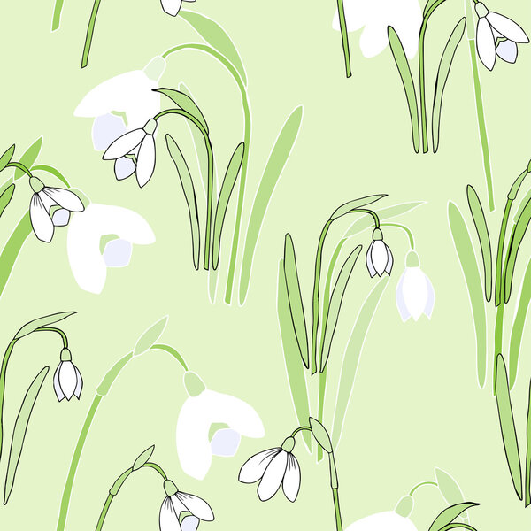 Seamless pattern with snowdrops