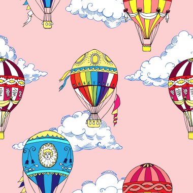 Bulutlar ve sıcak hava balon ile Seamless Modeli