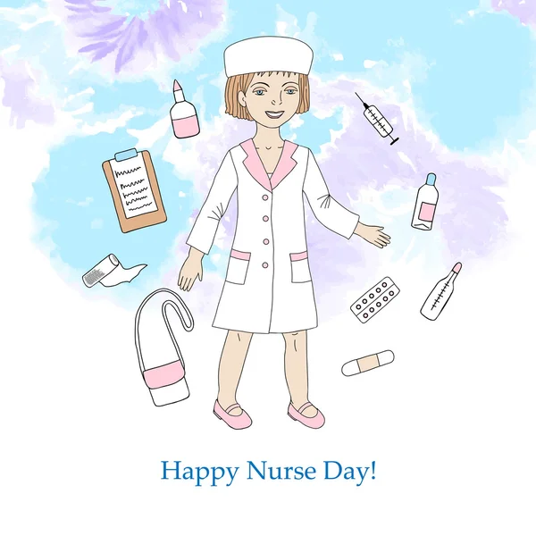Hintergrund mit Krankenschwester und medizinischem Material — Stockvektor