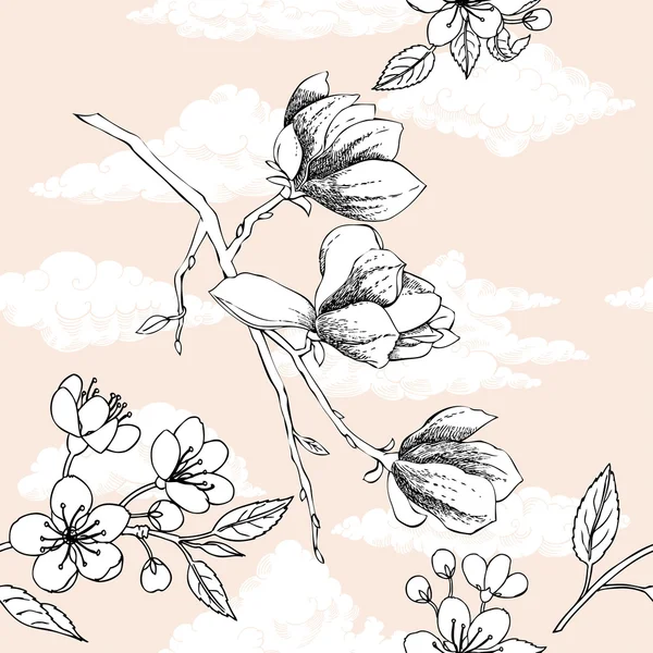 Modello senza cuciture con magnolia — Vettoriale Stock