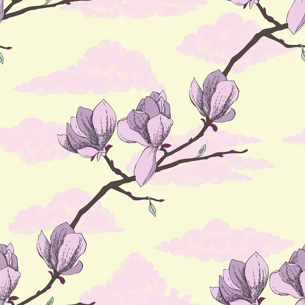 Seamless pattern with magnolia — Stock Vector