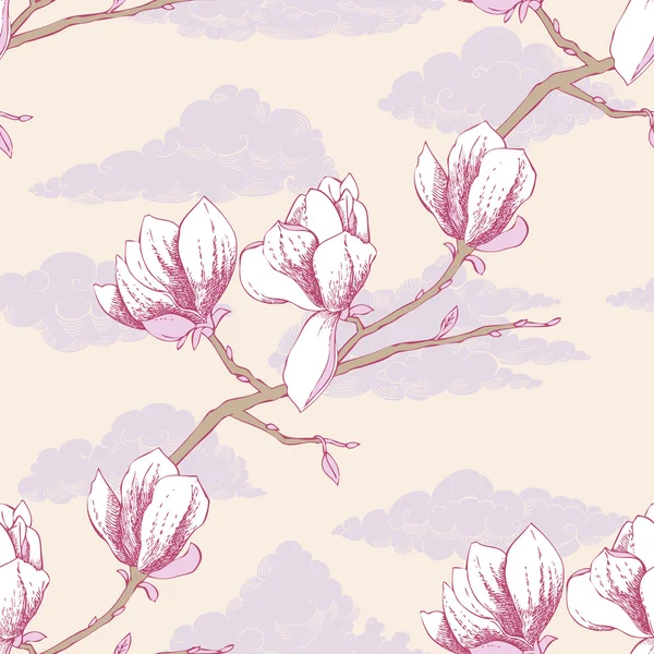 Płynny wzór z magnolią — Wektor stockowy