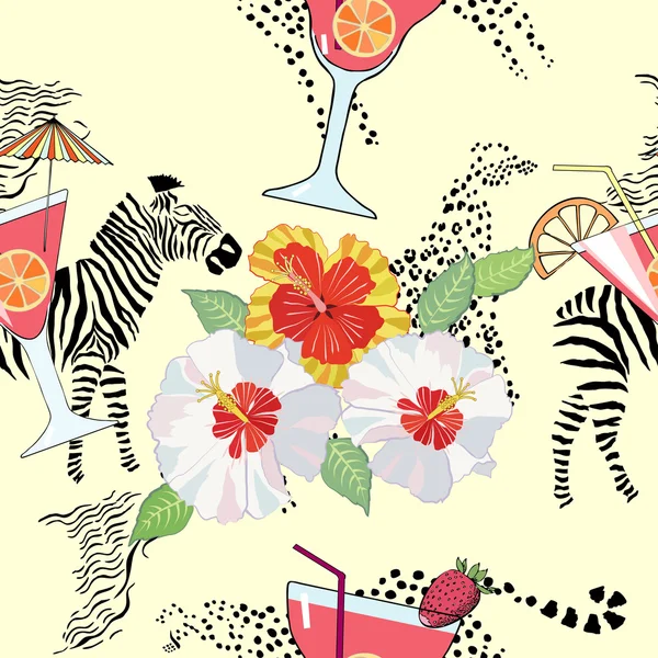 Seamless pattern with cocktail on exotic background