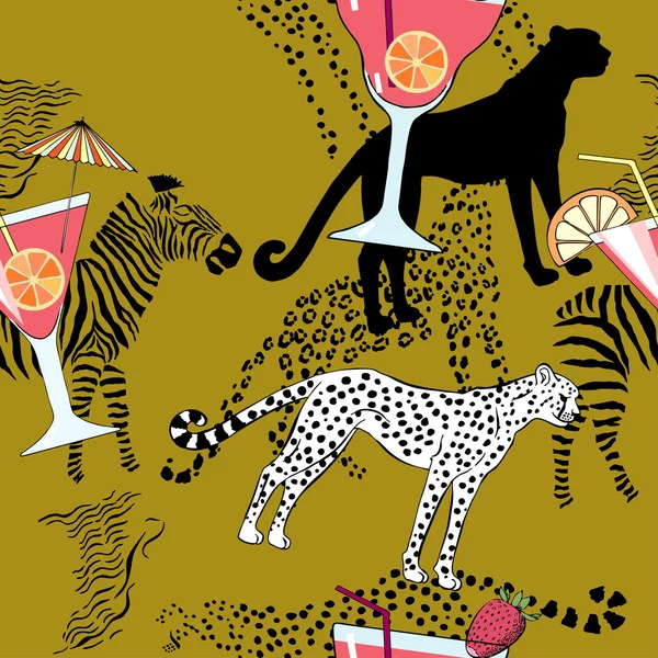 Seamless pattern with cocktail on exotic background