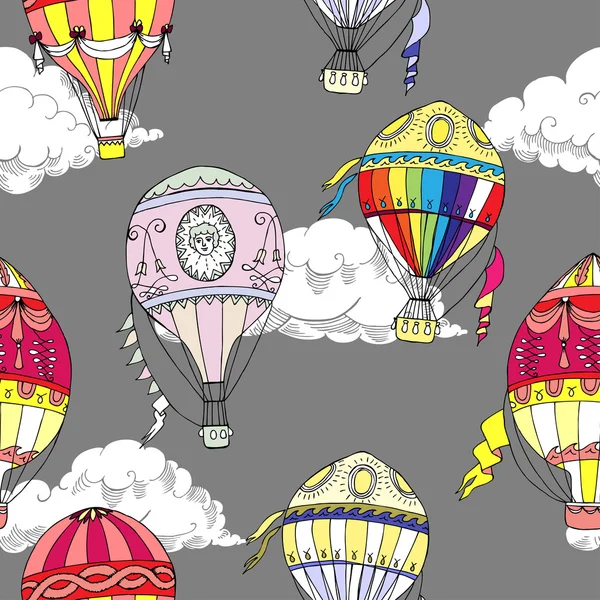 云与热空气气球无缝模式 — 图库矢量图片
