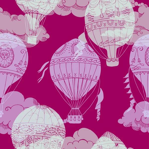 Naadloze patroon met wolken en hete lucht ballons — Stockvector