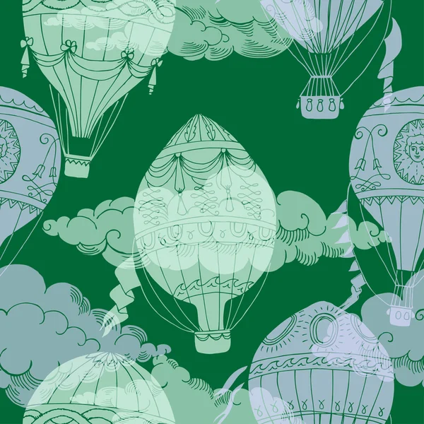 Seamless pattern with clouds and hot air ballons — Stock Vector