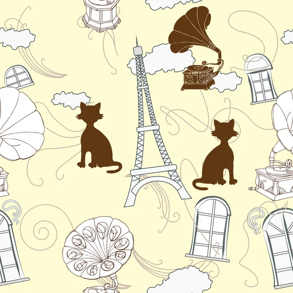 Seamless pattern with  Paris and gramophones