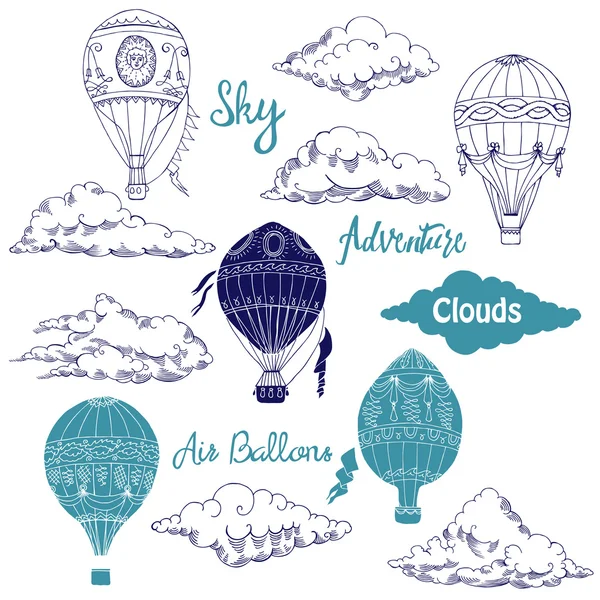 Fond avec des montgolfières et des nuages — Image vectorielle