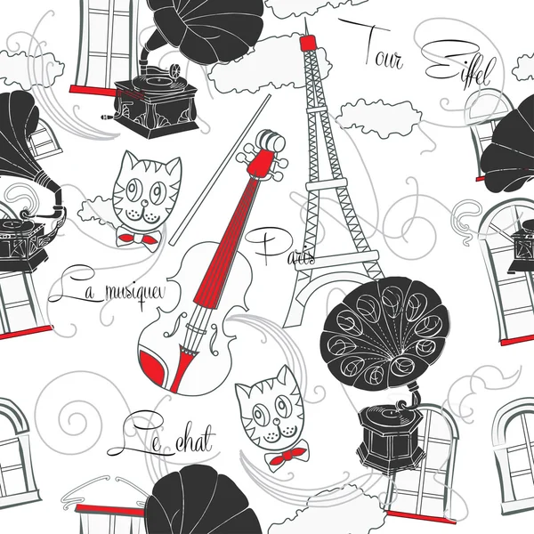 无缝模式与巴黎和留声机 — 图库矢量图片