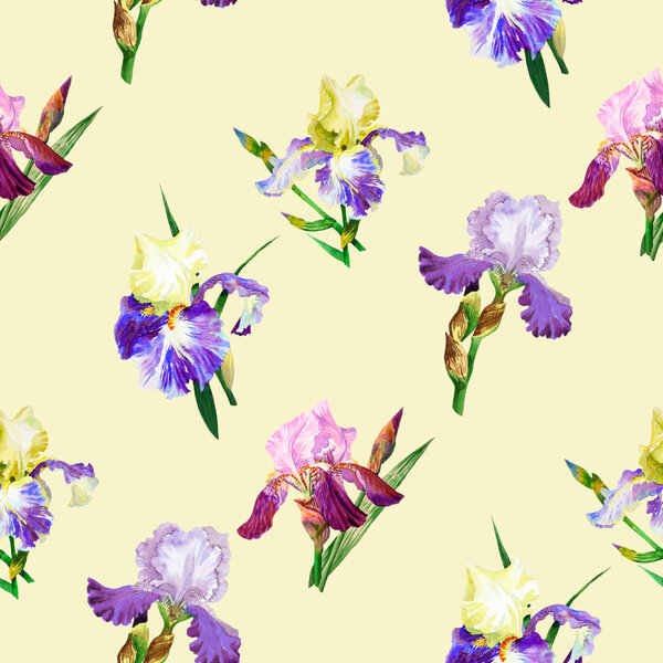 Seamless pattern with colored irises