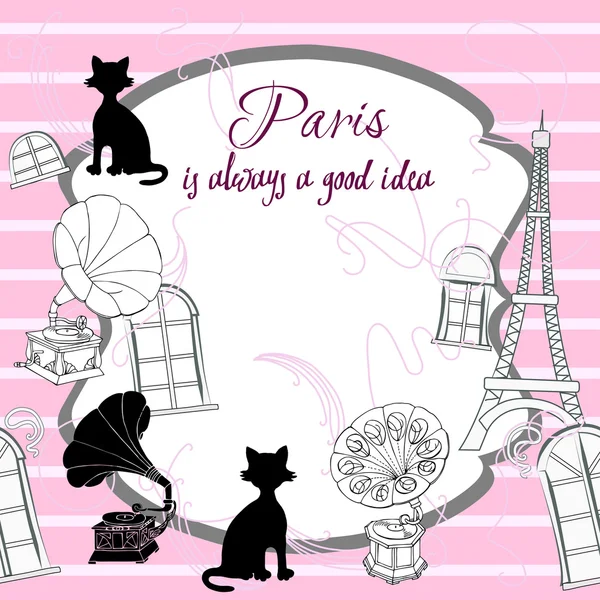 Arrière-plan avec Paris et gramophones — Image vectorielle