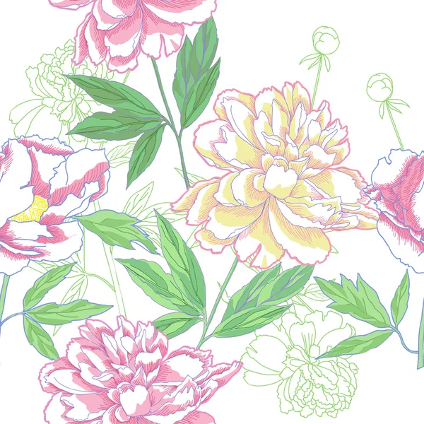 无缝模式与牡丹花卉 — 图库矢量图片