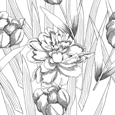 Siyah ve beyaz çiçekler-09 ile seamless modeli