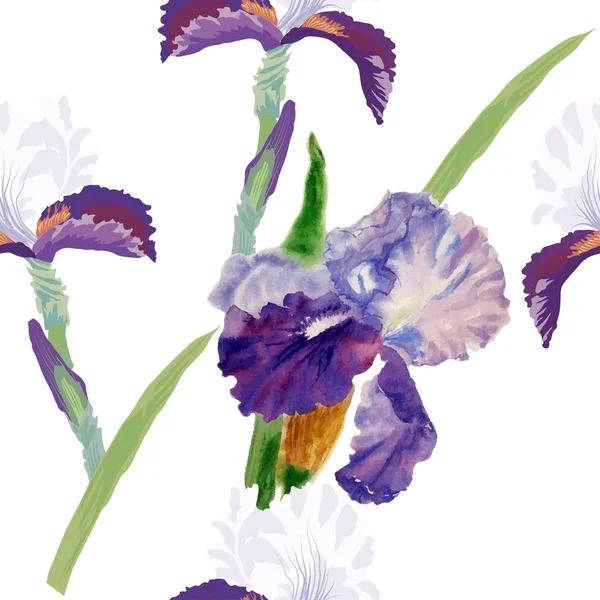 Seamless pattern with watercolor irises-01 — Stock Vector