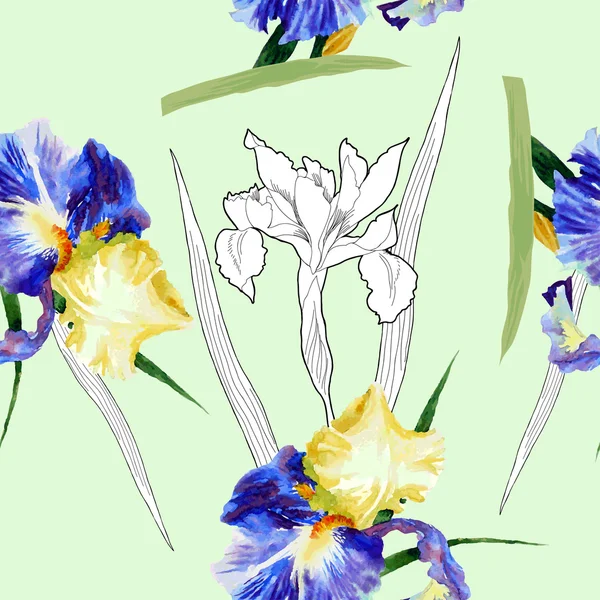 Seamless mönster med akvarell Iris-04 — Stock vektor
