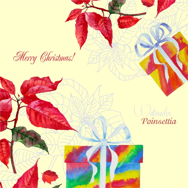 Fundo com poinsettia Natal e caixa — Vetor de Stock