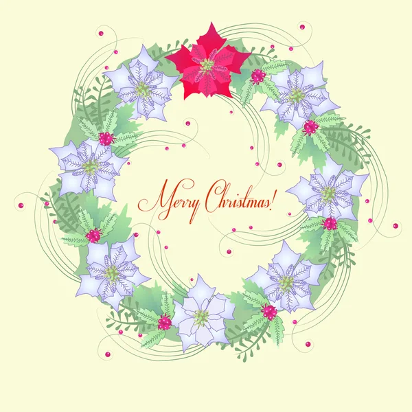 Background  with Christmas wreath and poinsettia — Stock Vector