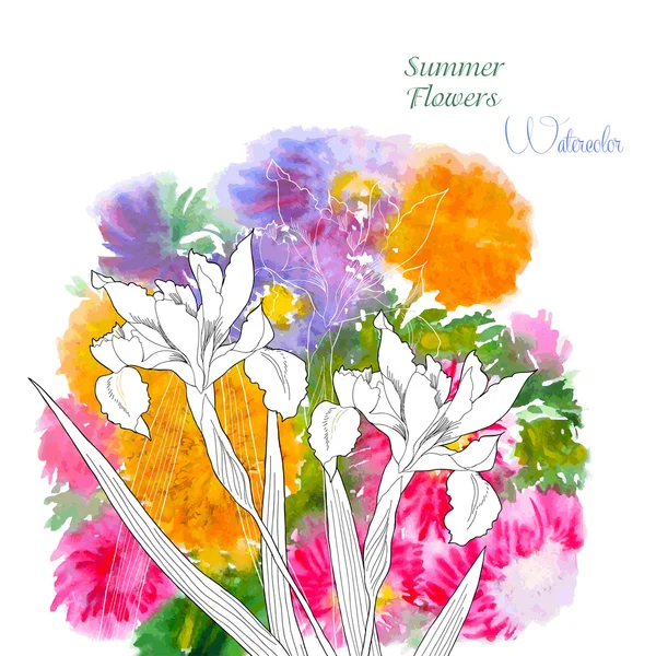 背景与夏天的花和水彩画-03 — 图库矢量图片