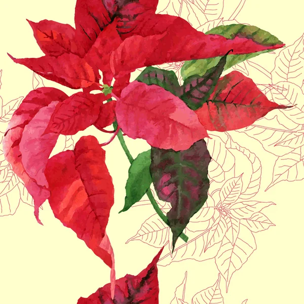 Patrón sin costura con planta de poinsettia roja-03 — Vector de stock