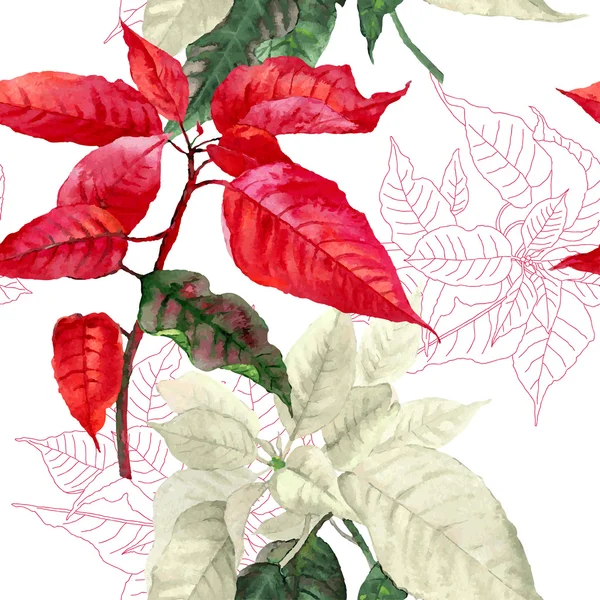 Patrón sin costura con planta de poinsettia roja-04 — Vector de stock