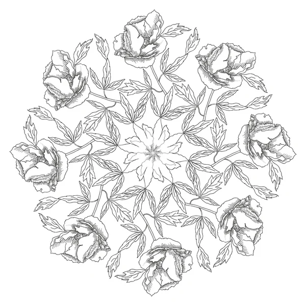 Ronda ornamental con peonías — Archivo Imágenes Vectoriales