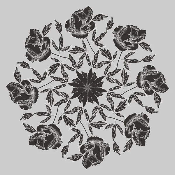 Ornement rond avec pivoines — Image vectorielle