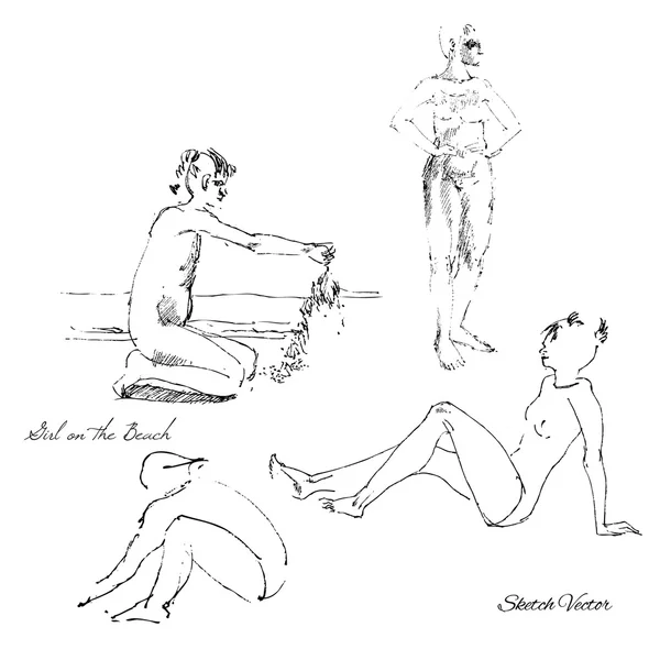 Les gens sur la plage.Croquis dessin — Image vectorielle