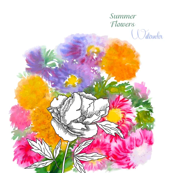 Pozadí s letními květinami a akvarely-06 — Stockový vektor