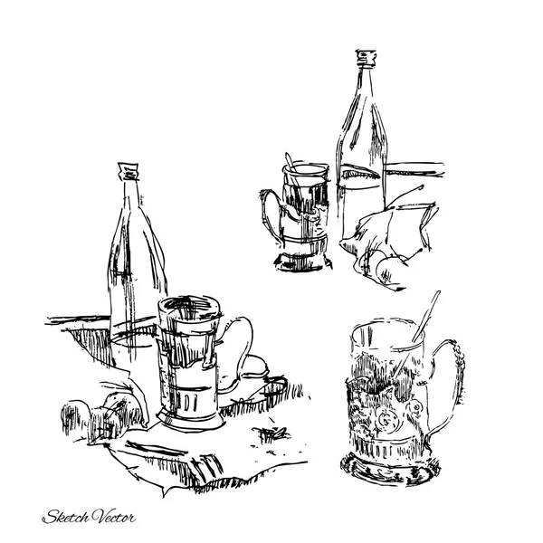 Themen in einer Küche. Skizzenzeichnung — Stockvektor