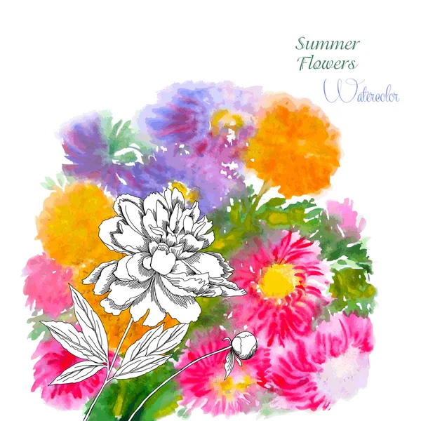 Hintergrund mit Sommerblumen und Aquarellen-07 — Stockvektor