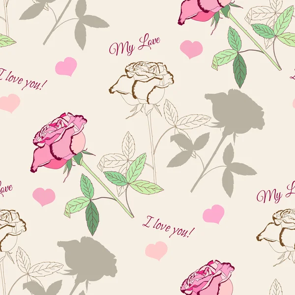 Motif sans couture avec rose rose2-1 — Image vectorielle