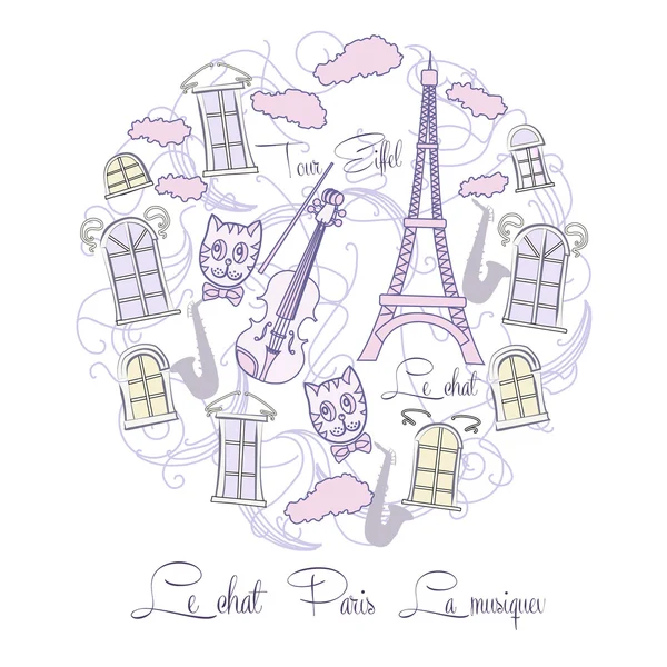 Background con Tour Eiffel e sassofono — Vettoriale Stock
