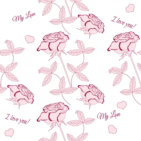 Naadloze patroon met roze roos-02 — Stockvector