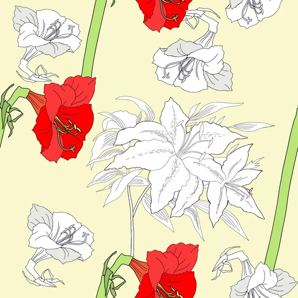 Seamless mönster med amaryllis och blommor-02 — Stock vektor