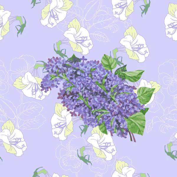 Seamless pattern  with lilac and flowers — Stock Vector