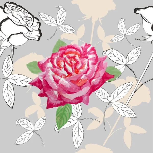 无缝模式与玫瑰-05 — 图库矢量图片