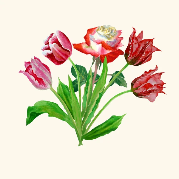 Achtergrond met tulpen en rozen — Stockvector