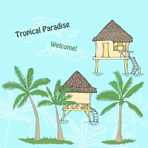 Card with tropical paradise — Stock Vector