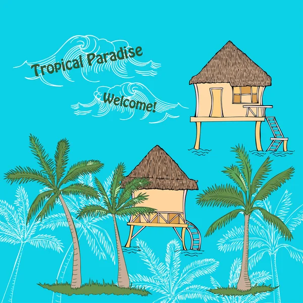 Card with tropical paradise — Stock Vector