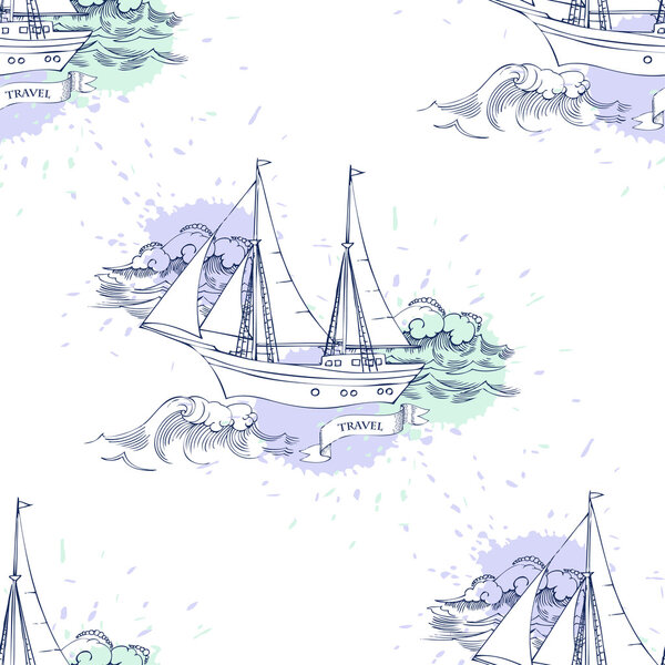 Бесшовный рисунок с кораблями
