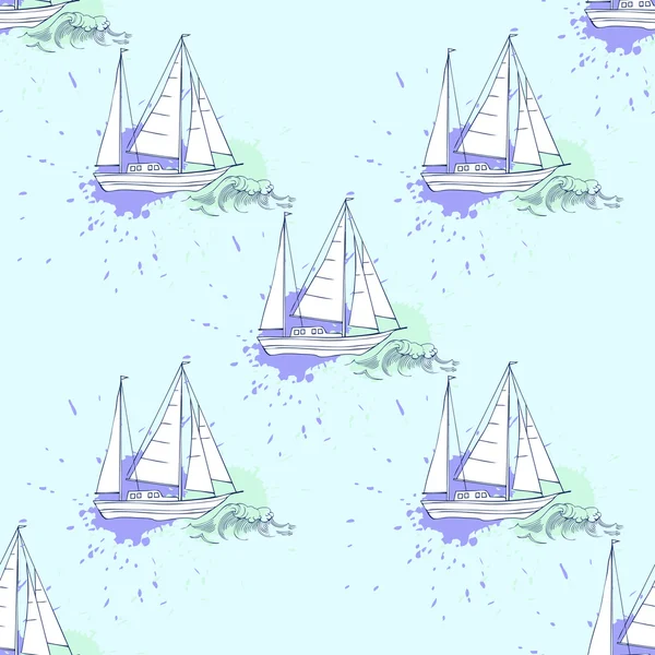 Seamless pattern with ships — Stok Vektör