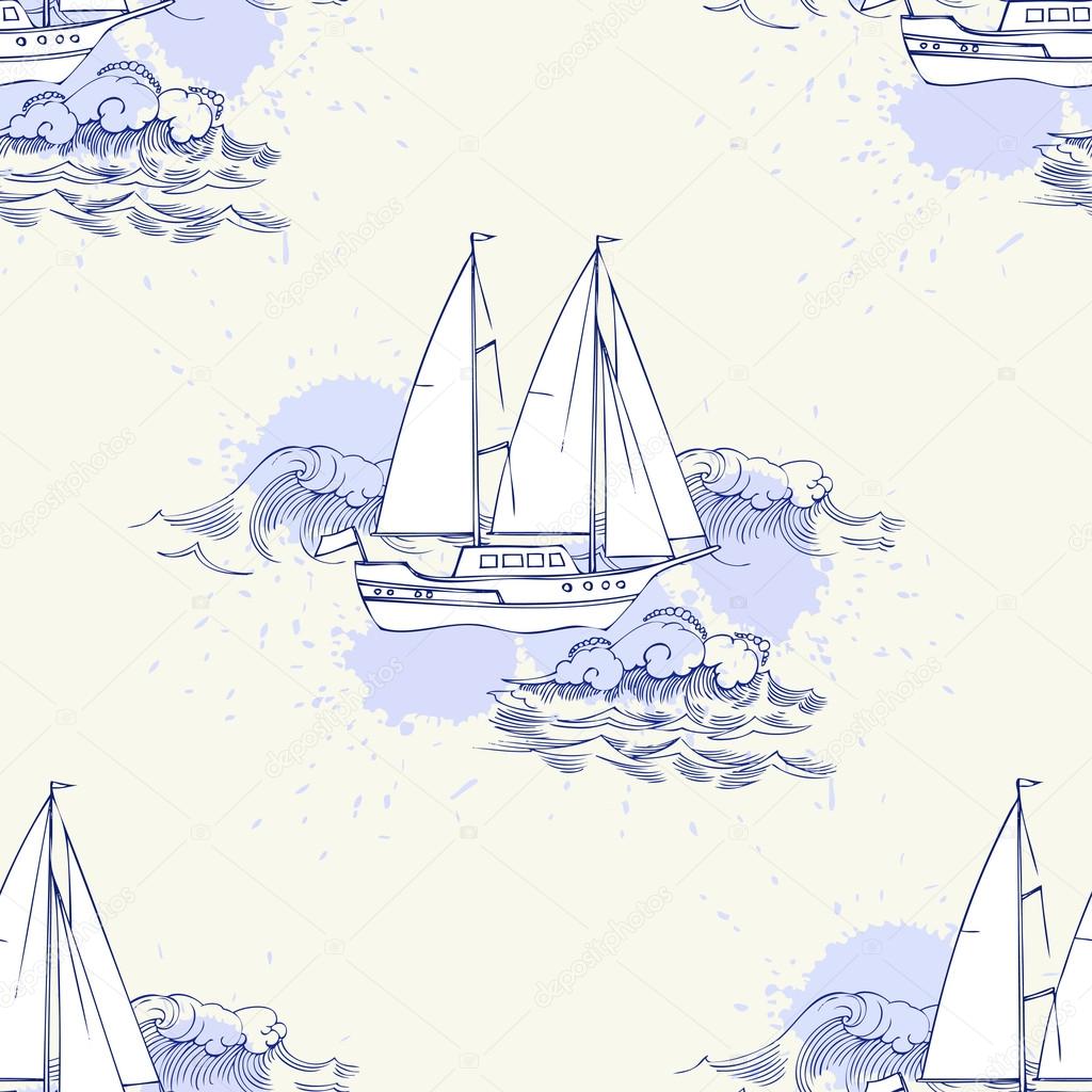 Seamless pattern with ships
