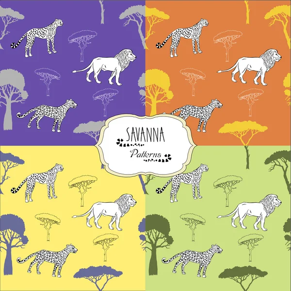 Ensemble de motifs sans couture avec des animaux de savane — Image vectorielle