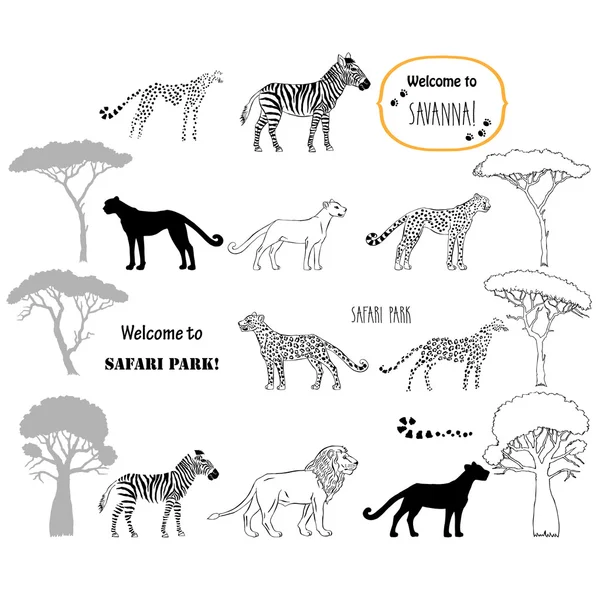 Conjunto de animales Savanna — Vector de stock