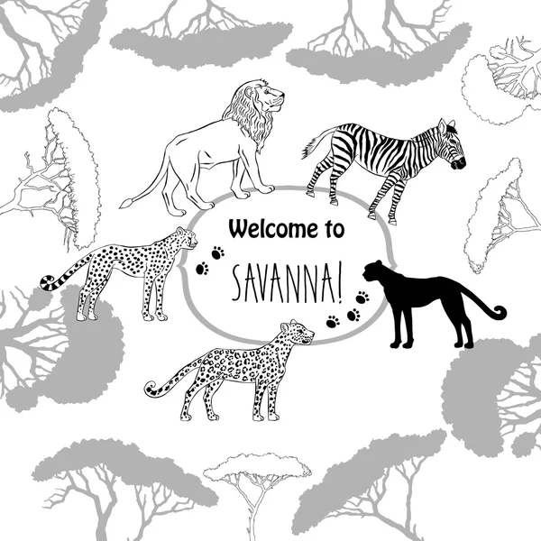 背景与热带稀树草原动物 — 图库矢量图片